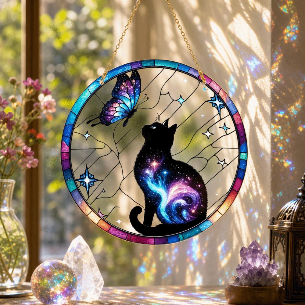 Creative Design 2D Flat Acrylic Wall Decoration Cat Bird Sun Catcher Hummingbird Colorful Window Decor Garden Decorative