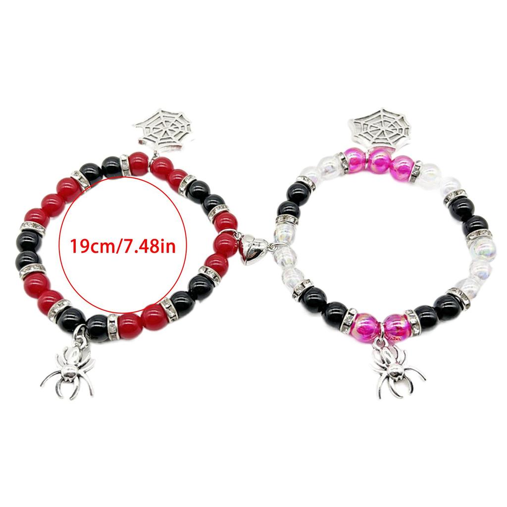 2Pcs Fashion Halloween Spiders Couple Bracelets Magnetic Heart Charm Bangle Festival Hand Link Jewelry Accessories Gift