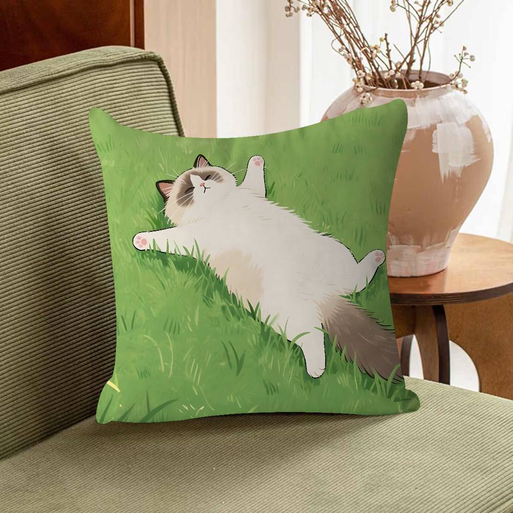 Cute Cartoon Cat Pillow Gift Home Office Decoration Bedroom Sofa Car Cushion Cover Case 45x45