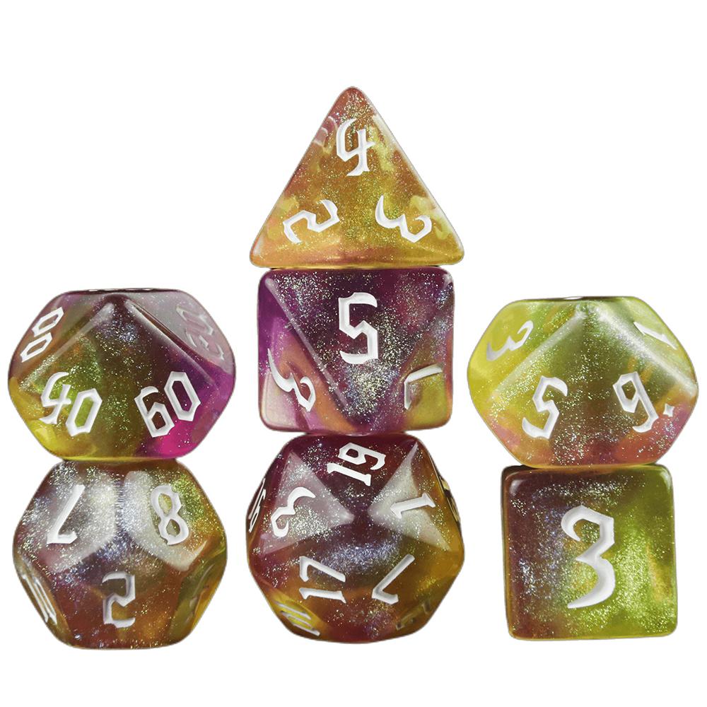 7pcs Game Dice Set Glitter Colored Polyhedral Dice D4-D20 with Tube for Table Game, Gaming Gift
