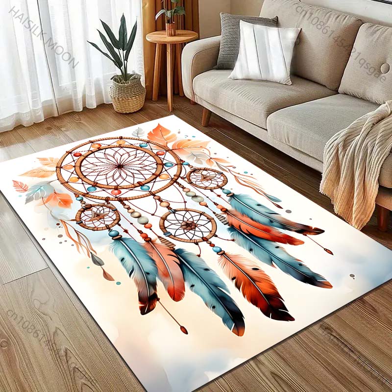 Dream Catcher and Feathers Print Carpet for Living Room Bedroom Sofa Doormat Home Decor Non-slip Floor Mat Room Area Rug