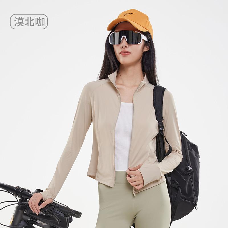 Sunscreen clothes women's summer cool slim stand-up collar UV protection women's yoga jacket breathable long-sleeved original yarn sunscreen clothes