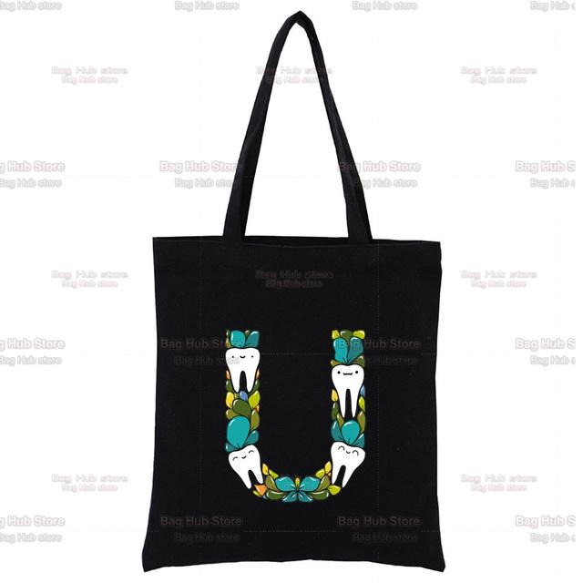 TOOTH 26 Letter Alphabet Printing Canvas Bag Shopper Bag Harajuku Style Women Bags Shoulder Bag Handbag