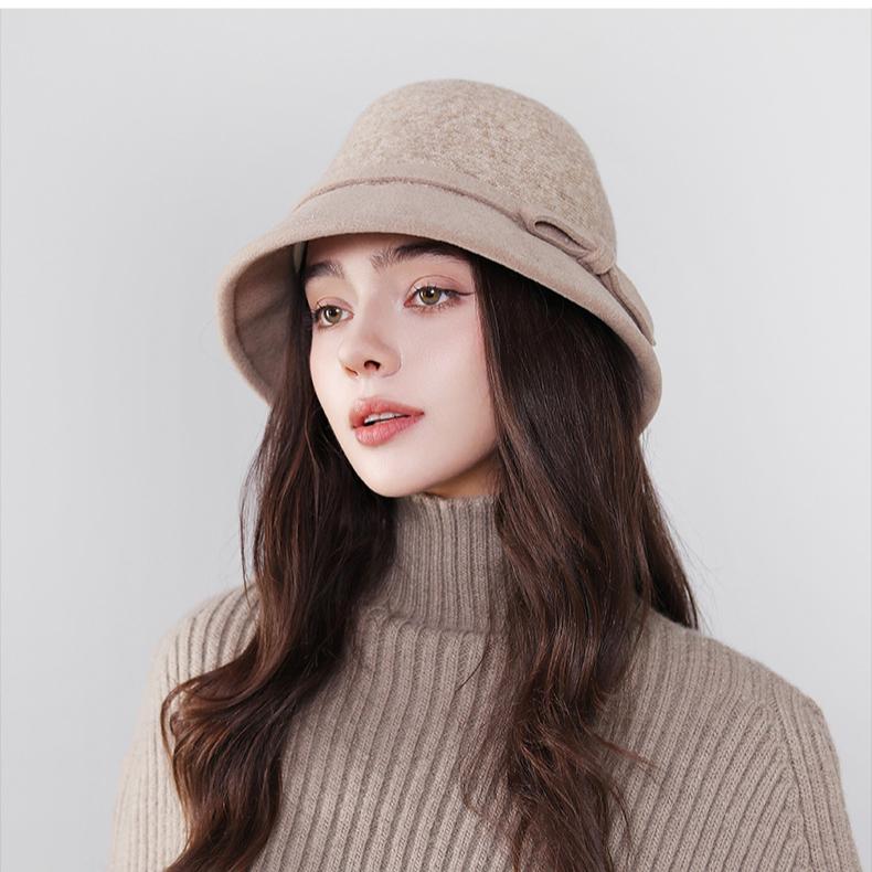 Wool French Style Bucket Hat for Women - Winter & Autumn, Breathable Knitted Hat for Daily Wear, Parties