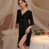 Women's 2025 Summer High-End Ice Silk V-Neck Lace Nightgown