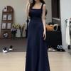 Maillard Haute Couture Design Temperament Solid Color Waist Dress Women's Waist Long Skirt Female A-line Little Mother Style Dress