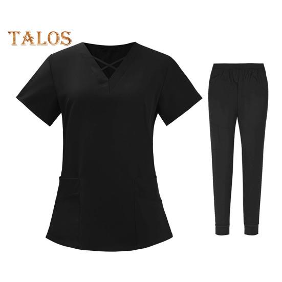 

2 шт./компл. комплект унисекс больничной формы с v-образным вырезом и короткими рукавами, карманы, топы, брюки с эластичной резинкой на талии, быстросохнущие больничные стоматологические скрабы для медсестер, униформа L чёрный