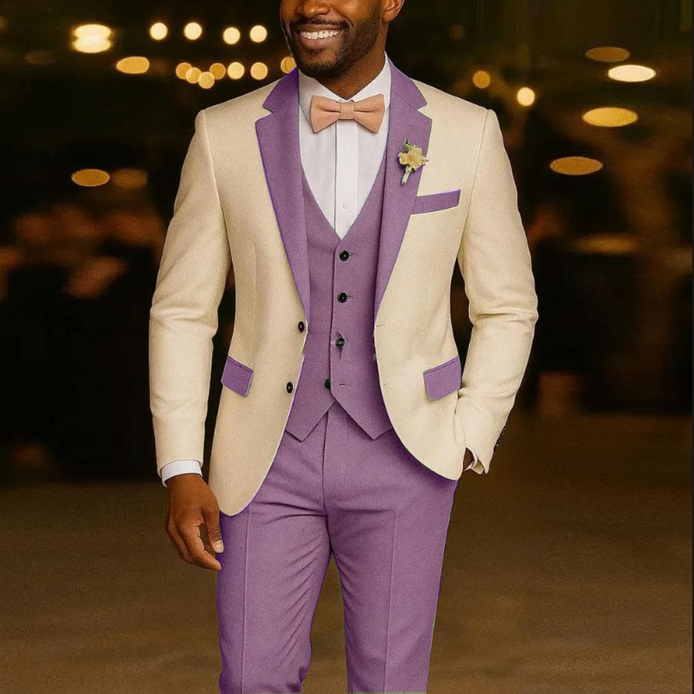 Ivory Men's Suit  3 Pieces Blazer Light Green Vest Pants Wedding Tuxedos Formal Male Suit for Wedding Groomsmen Prom