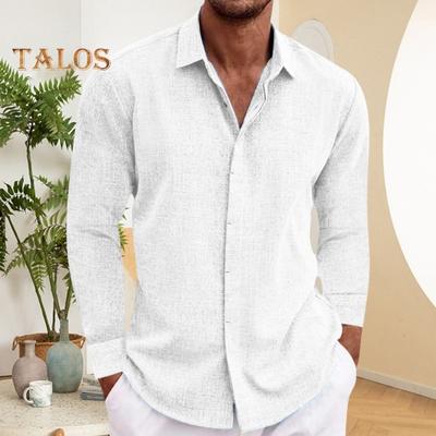 Fall Spring Men Shirt Button-down Turn-down Collar Cardigan Long Sleeves Loose Mid Length Casual Daily Wear Office Business Top