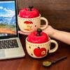 Cute Cartoon Apple Ceramic Mug with Lid Spoon Creative Personality Coffee Milk Office Water Cup Home Use