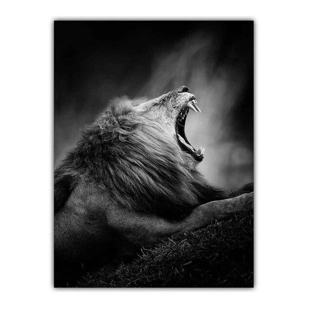 Nova pintura em tela de arte moderna nórdica animal pôster de leão preto e branco pintura de parede de escritório sala de estar decoração de casa mural sem moldura