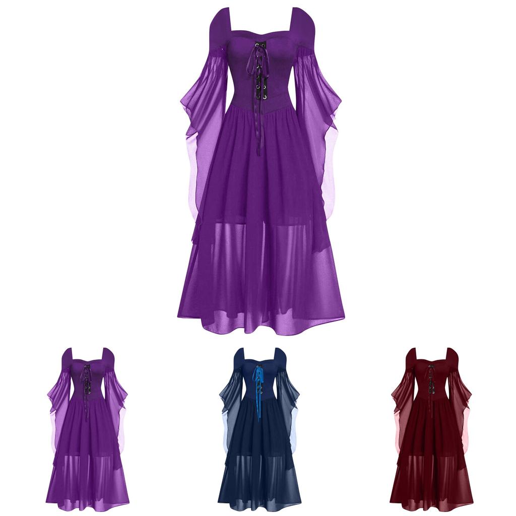 Chic Polyester Witch Maxi Dress With Unique Bell Sleeves In A Variety Of Elegant Colors