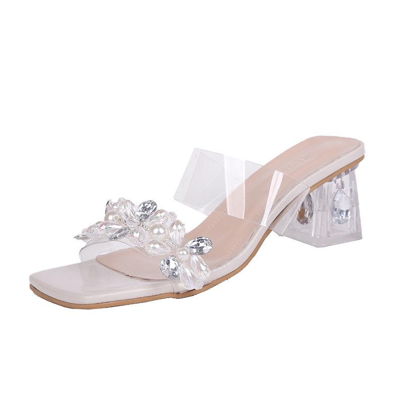 Women Fashion Shiny Crystal High Heels Sandals Women Summer New Transparent Pvc Heeled Pumps Ladies Party Slippers Plus Size 42