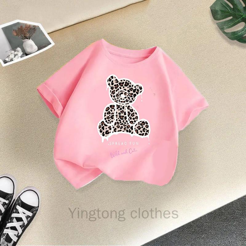 Summer Clothes for Boys and Girls, Short Sleeved T-shirts, Summer New Styles, Teddy Bear Printed Girls' Tops, Children's Clothing Trend