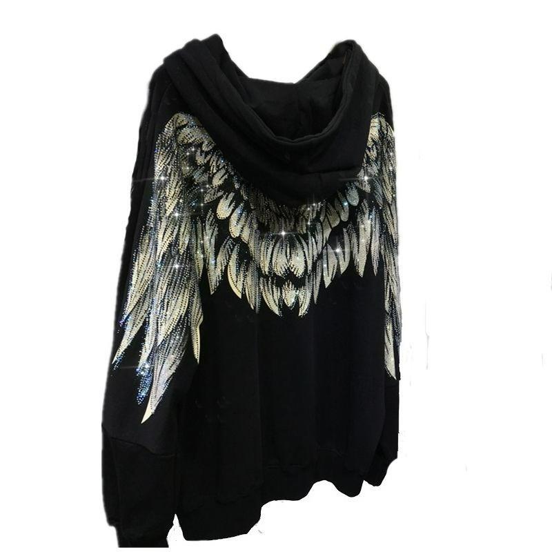 Oversized Fat M National Tide Sweater Women's Heavy Industry Drill Front and Rear Big Wings Are Thin Hooded Thin Jacket