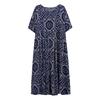 Vintage Women Cotton Linen Dress Print Spliced Striped O Neck Short Sleeve Pocket Loose Dress