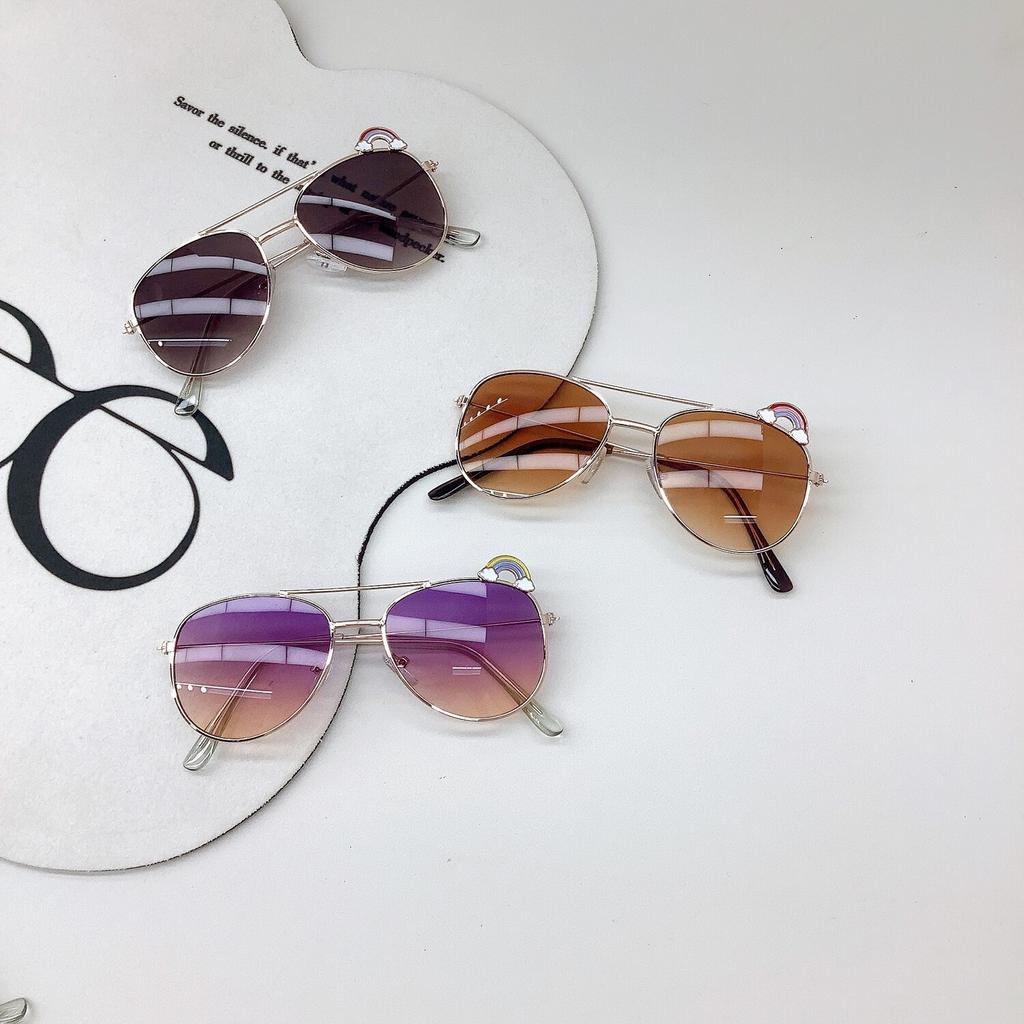 2025 Travel Sun Protection New Children's Personality Trendy Rainbow Cute Baby Sunglasses Retro Double Bridge Glasses