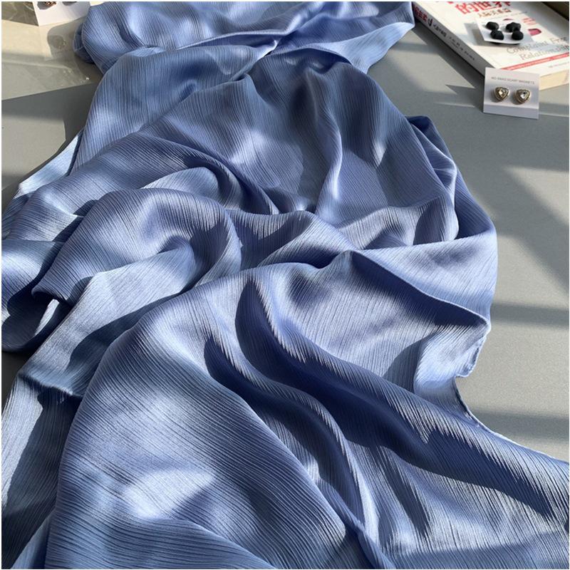 2023 Natural Wrinkled Solid Color Long Crepe Silk Scarf WJA14