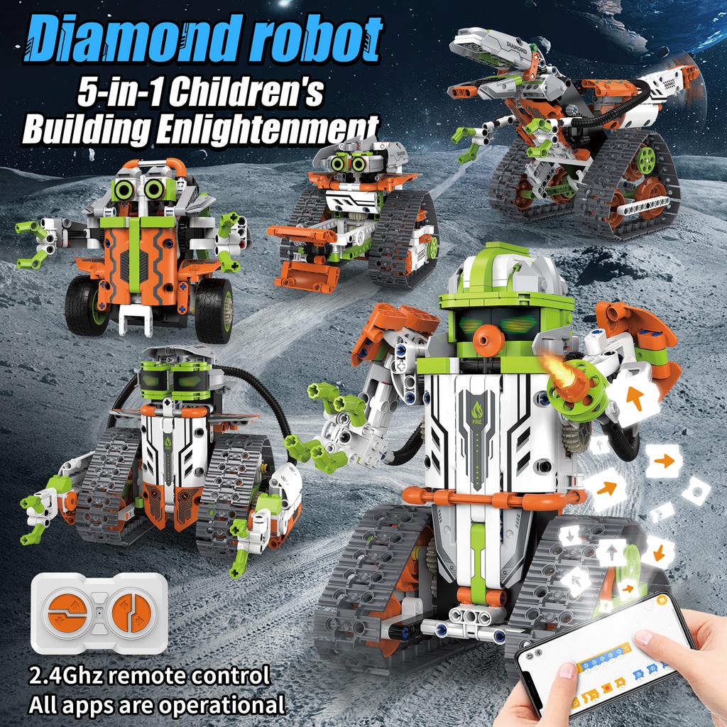 Moc 539Pcs 5 In 1 Creative Electric Rc Jedi Rescue Team Car Robot Assembly Building Blocks Dinosaur Children'S Puzzle Toy Gift
