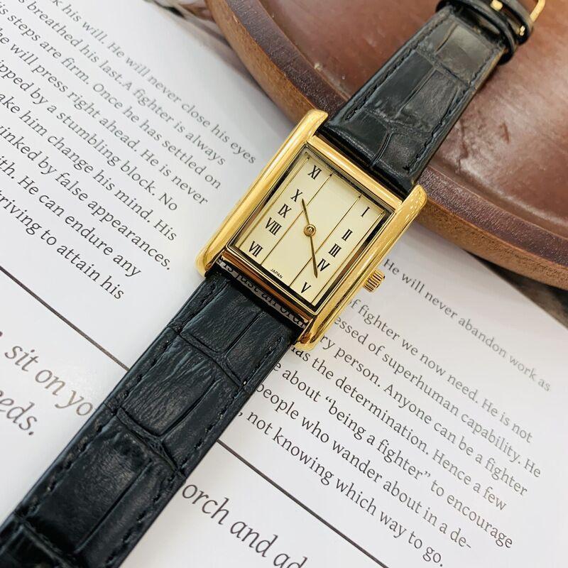 Square Watch Belt Women'S Retro Art Roman 2-Pin Simple High-End Quality Waterproof Belt Women'S Watch