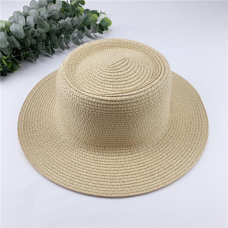 Women Spring Summer Solid New Concave Paper Straw Hat Retro French Round Beach Island Female Sunshade Hat