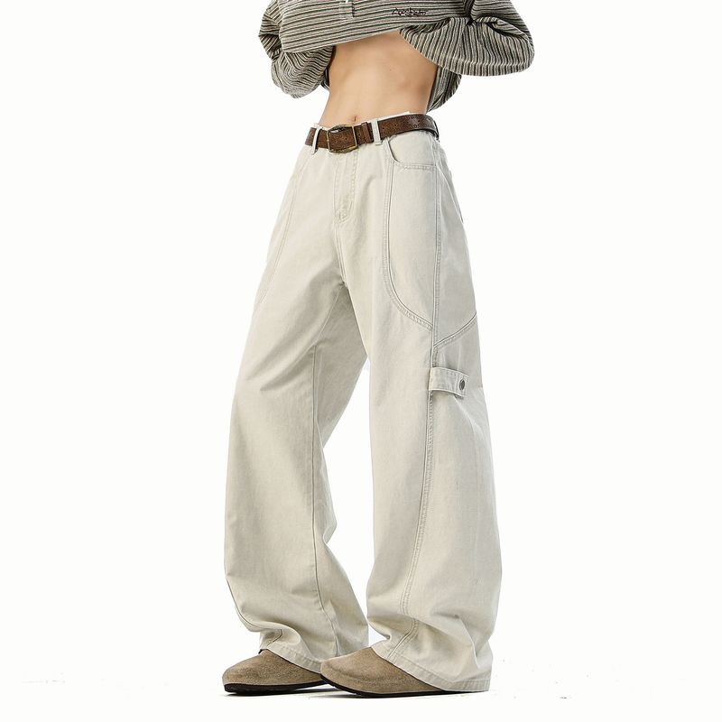 51 Hip-hop American Vintage Patchwork Cargo Jeans Men's and Women's Fashion Brand Cleanfit Simple Loose Wide-Leg Trousers