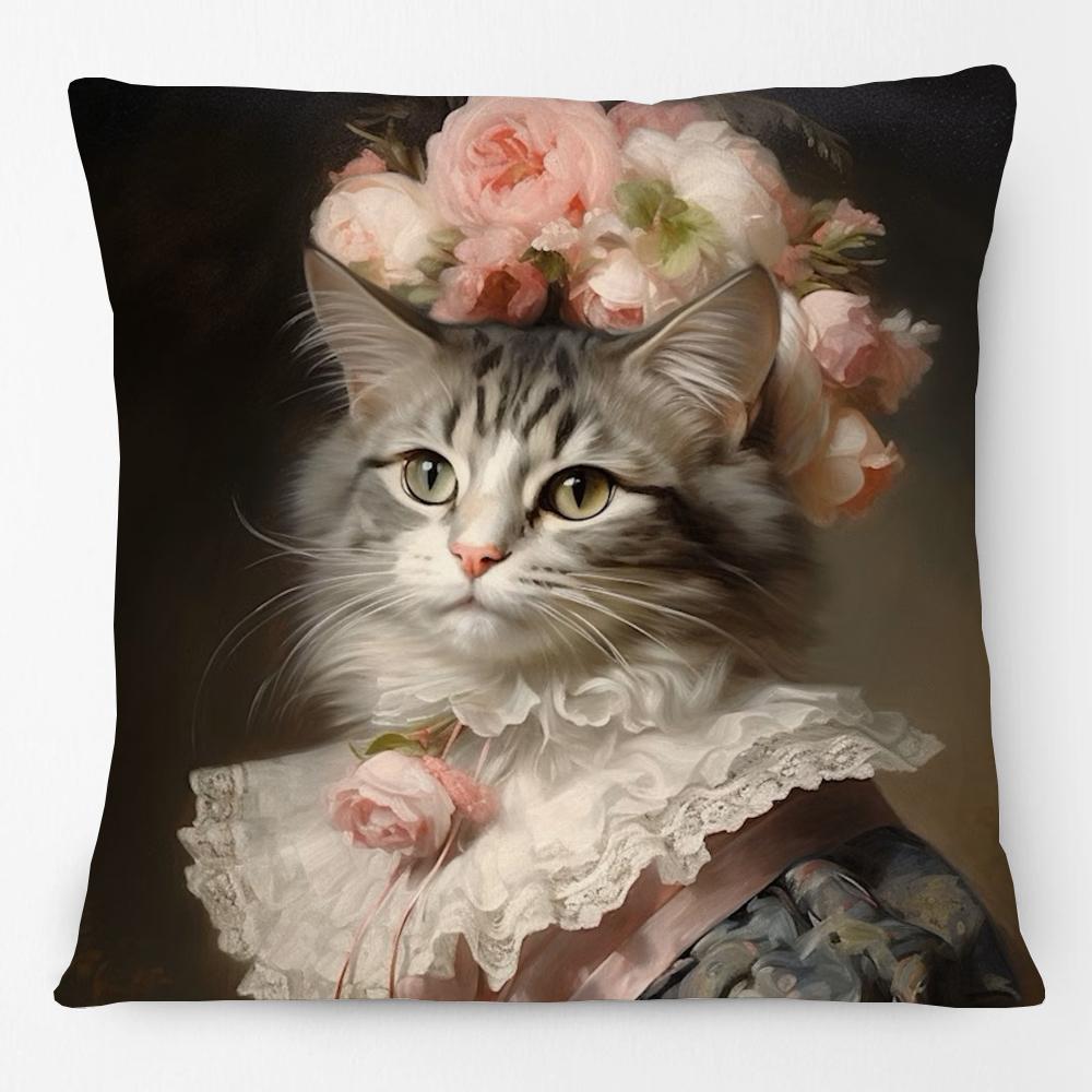 Victorian Princess Cat Labrador Dog Lord Greyhound Pet Portrait Print Cushion Cover Pillow Case