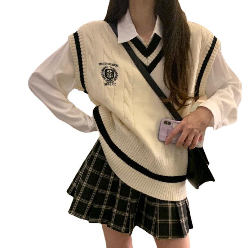 Chaleco de punto para mujer estilo universitario, Primavera/Otoño 2024, Nuevo diseño nicho, Ropa exterior de corte holgado.