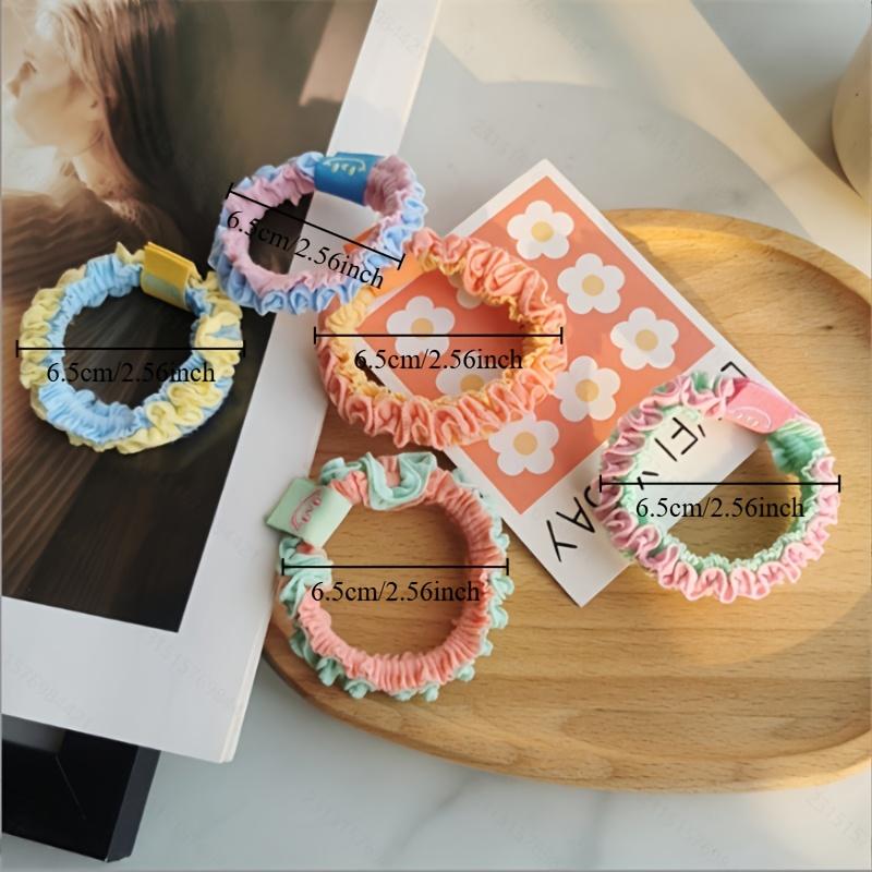 5pcs Sweet Candy-Colored Pleated Hair Ties with Lace Detail - Elastic Rubber Bands for Stylish Hair Design, Perfect Valentine's Day Gift
