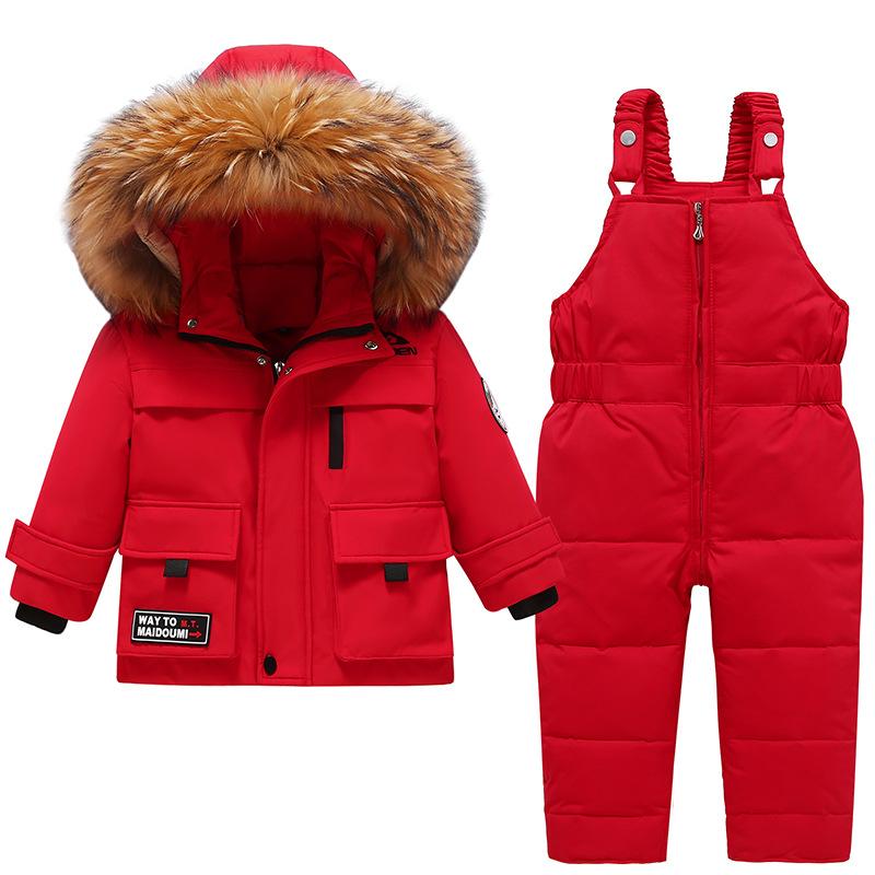 Two-piece Down Jacket Suit Children Two-piece Snow Suit for Boys and Girls, 1-6 Years Old  Winter Thickened Overalls 2-piece Suit