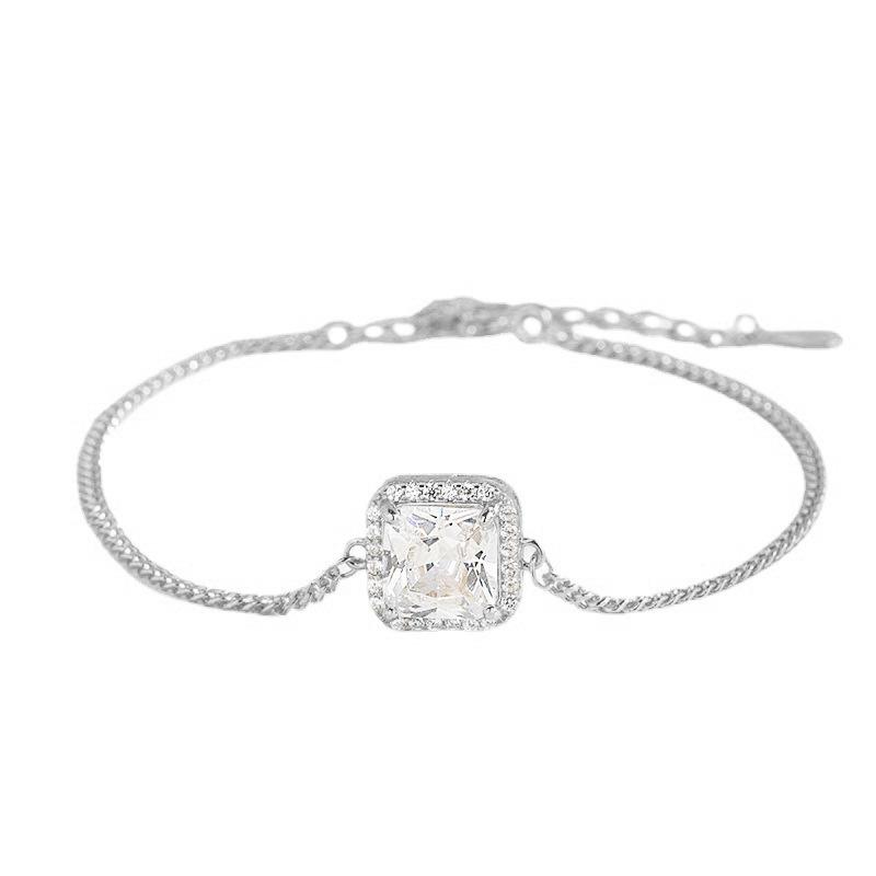 S925 Sterling Silver Yellow Diamond Square Ring with Citrine, Women's Gold Tone, Fashionable Light Luxury Jewelry