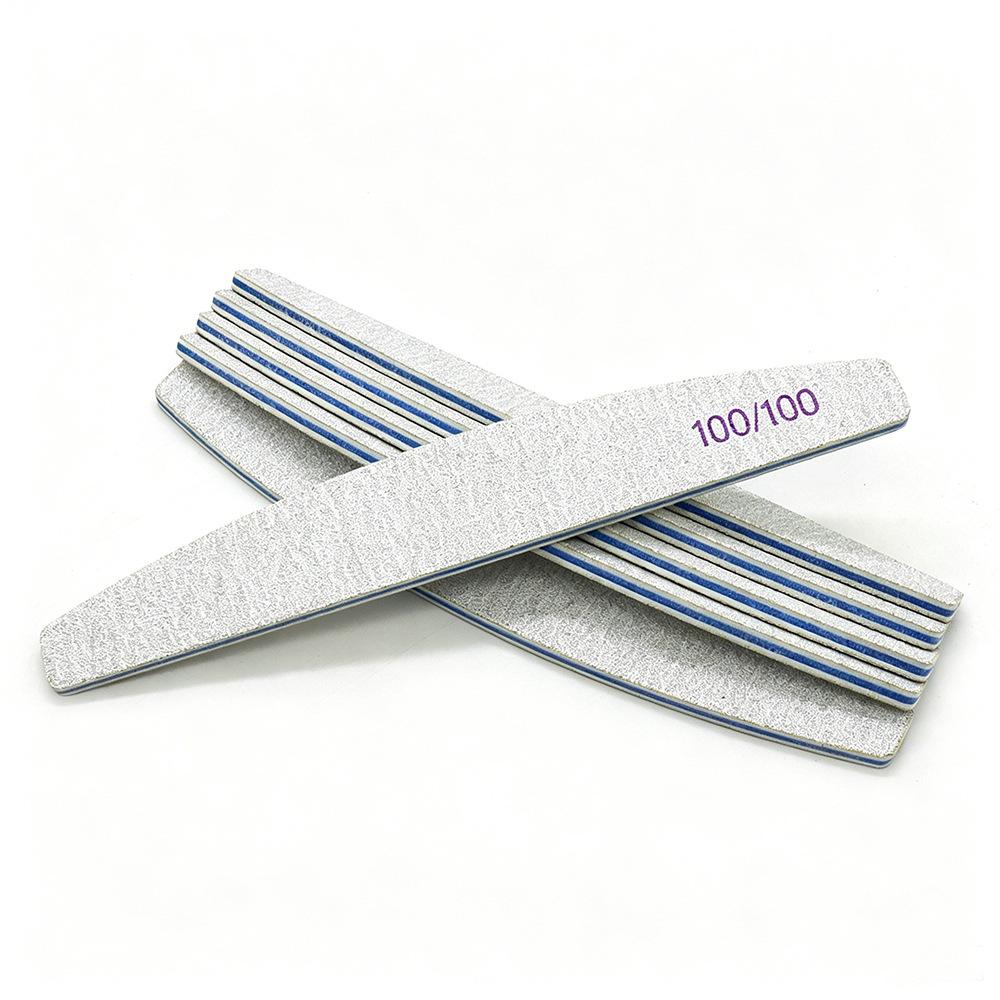 Gray-White Sand Half-Moon Nail File, Wear-Resistant, Washable, Non-Shedding, Double-Sided Grinding Strip with Teeth.