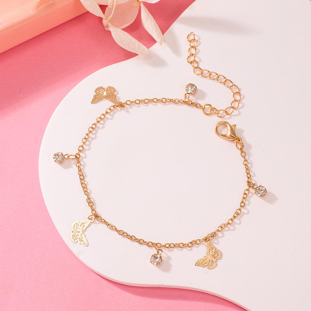 Минималистичный пляжный браслет-браслет на лодыжку с бабочкой и бриллиантами, инкрустированными цирконами, Уникальный дизайн