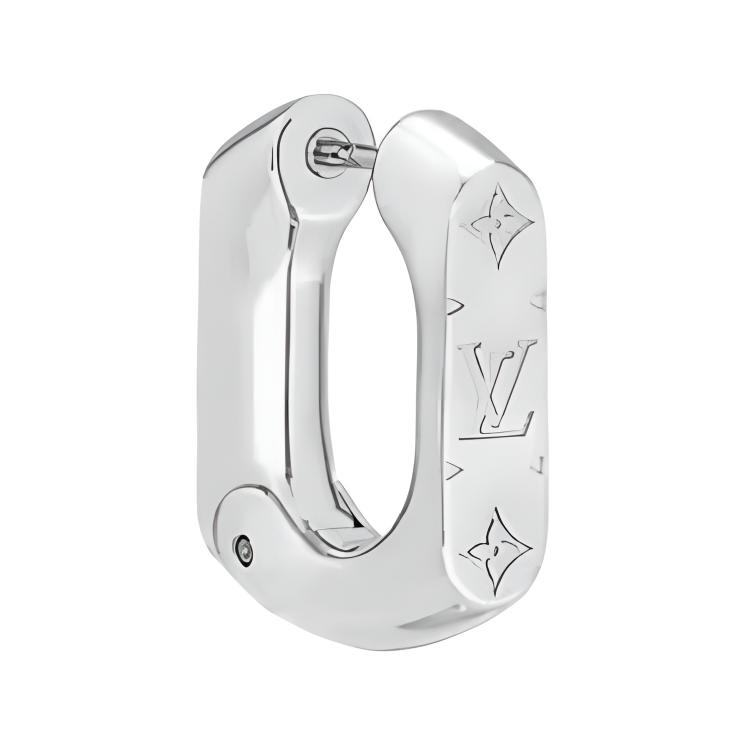 Louis Vuitton Monogram Chain Logo Brass Earrings Men earrings Silver M02227