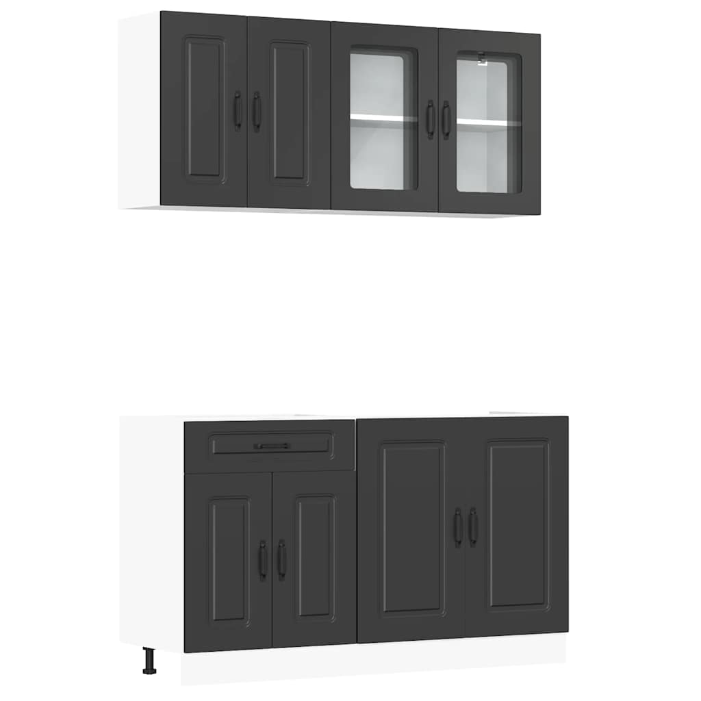 4-teiliges Küchenschrank-Set Kalmar Schwarzes Holzwerkstoffpanel