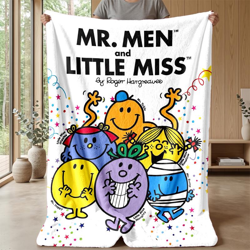 Mr. Men & Little Miss Cozy Flannel Blanket, Comfortable Warm Throw Blanket for Bedroom Sofa Home Use