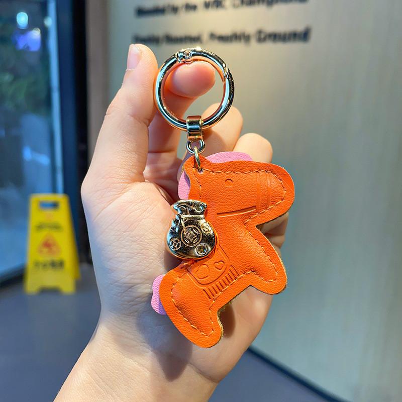 Модный кожаный брелок для ключей автомобиля, мини-рюкзак, изысканный замочек в виде лошади, аксессуар для ключей Orange