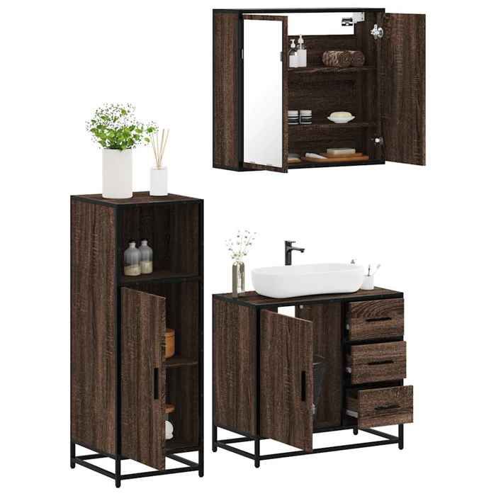 VidaXL Ensemble de meubles de salle de bain 3 pcs Chêne marron, armoire de salle de bain, placard de salle de bain, meuble 3300959
