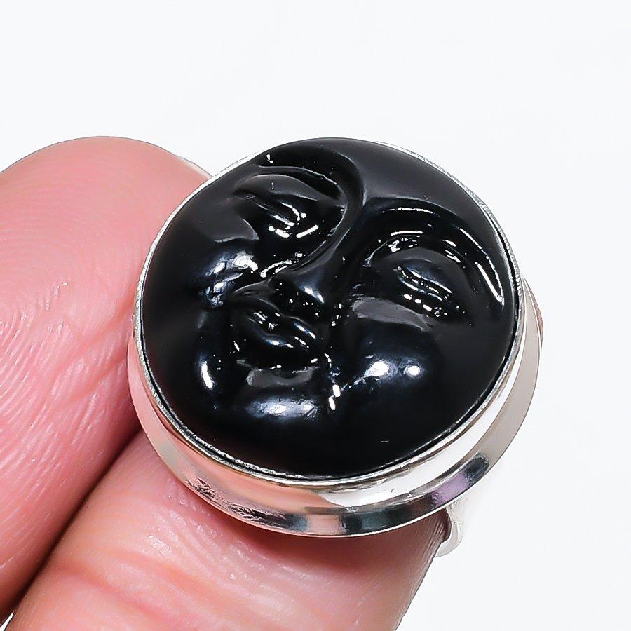 

Natural Black Camiyo Face Gemstone 925 Sterling Silver Jewelry Ring Size 5 q1L03