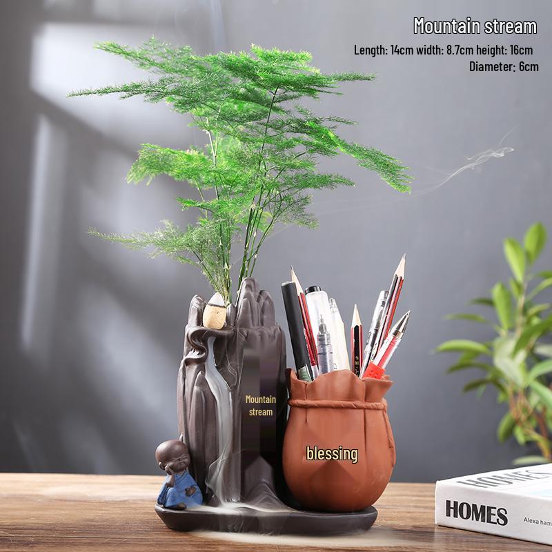 Zen Ceramic Pen Holder & Backflow Incense Burner Ornament