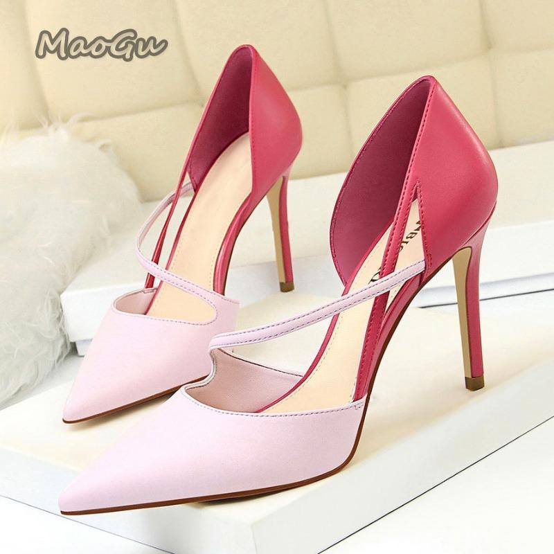 Summer Women 9.5cm High Heels Nightclub Stripper Heels Sexy Patchwork Sandals Party Ankle Strap Heeled Shoes Chaussures Femme