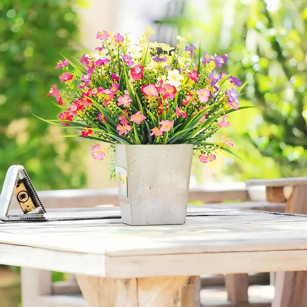 Artificial Spring Grass & Daisies with Fruit for Table, Windowsill, Porch & Outdoor Decor