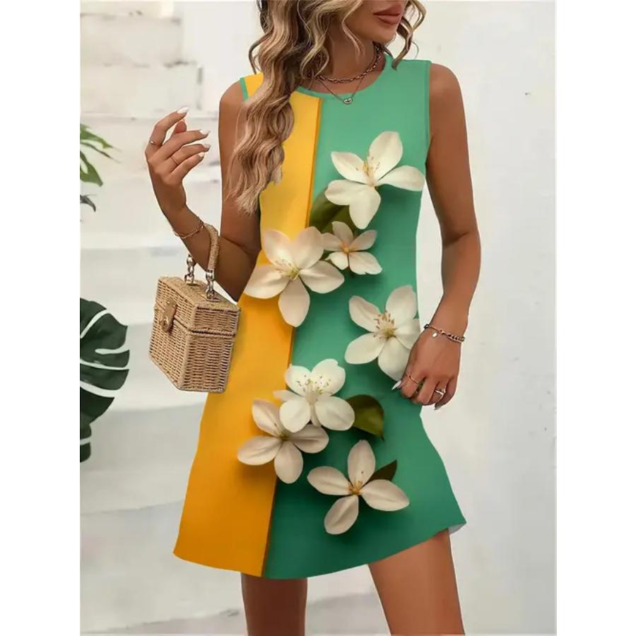 Sleeveless Dress Women O Neck 3d Print Midi Dresses Comfortable Plus Size 8XL Beach Clothing