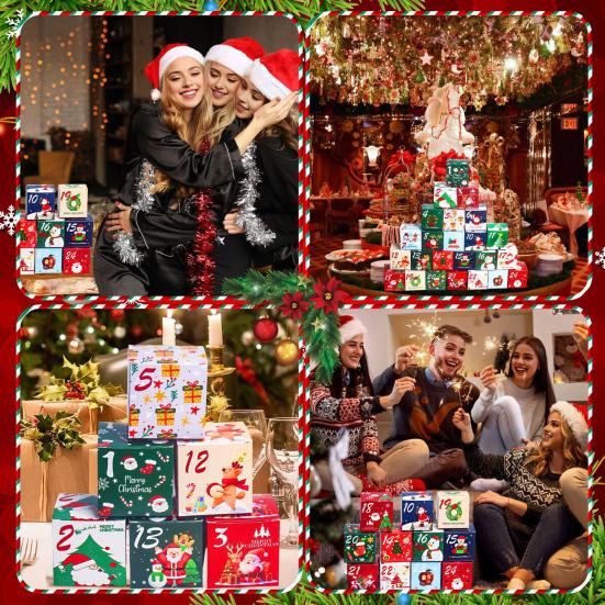 24Pcs Christmas Advent Calendar Boxes Cardboard Number Candy Boxes DIY 24 Days Countdown Gift Festive Decoration