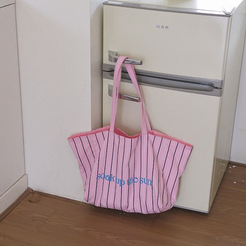 

Fanhuabuyu Fashion Stripes Niche Style Casual Canvas Bag Pink