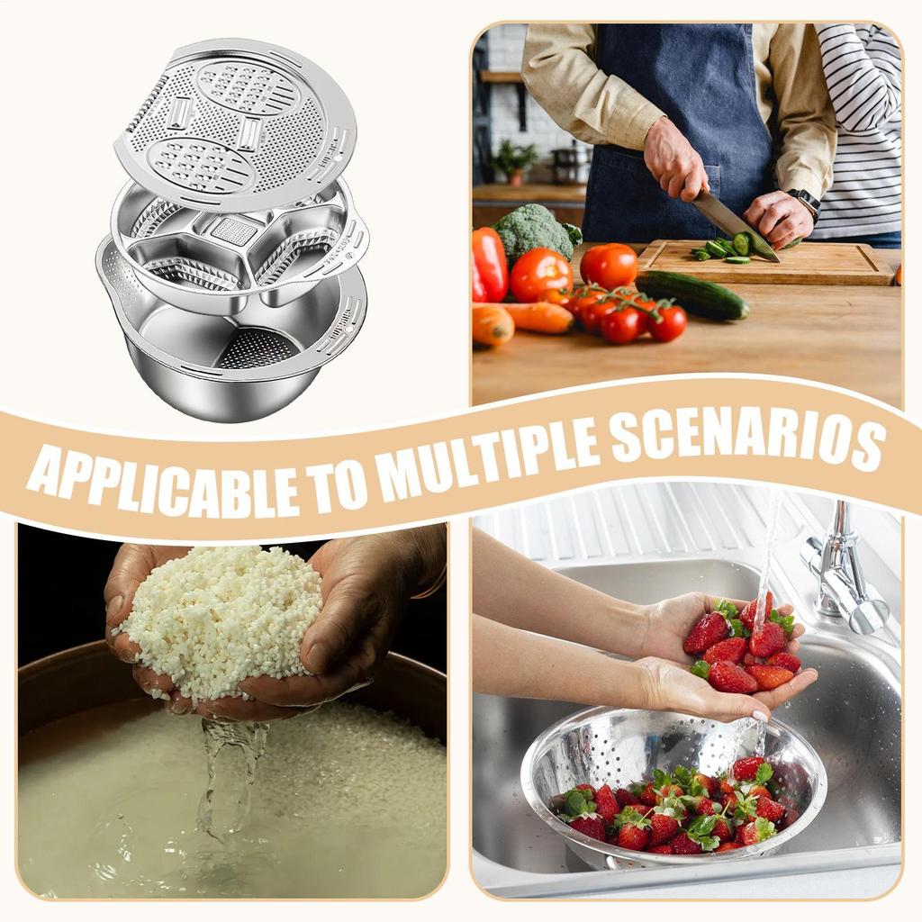 Rice Washer Strainer Slanted Bottom Mesh Container Stainless Garlic Grater Dish Set for Kitchen Household Ginger Scallion