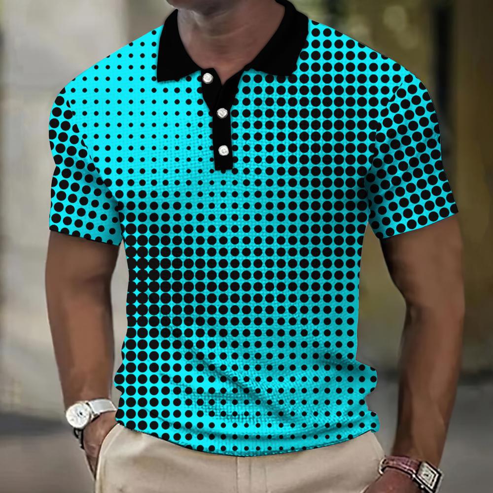 Men'S Simple Plaid 3D Digital Printing Business Casual Short-Sleeved Lapel Polo Shirt