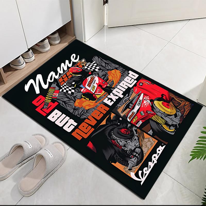 Custom Name Motorcycle Printed Carpet, for Office Chair Living Room Bedroom Kitchen Room Decor Gifts.