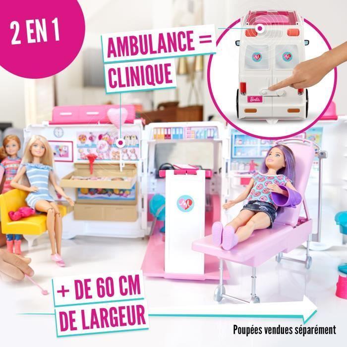 Barbie - 2-in-1 Medical Vehicle - Transformable Into a Hospital - Sounds and Lights - Ages 3+ - 20 Accessories