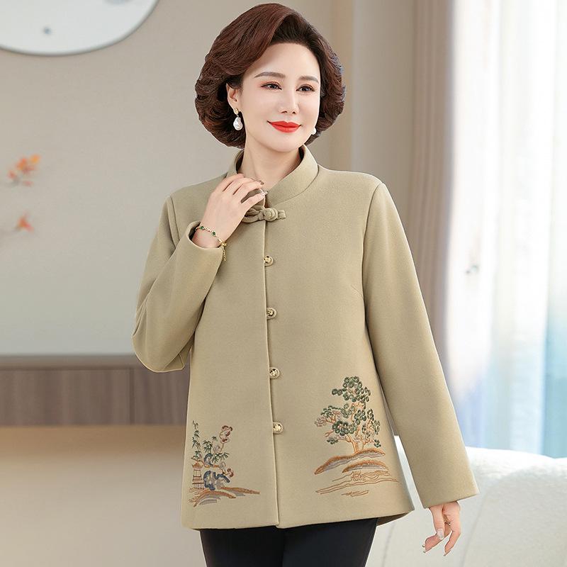 

2026 Spring/Autumn Round Neck Loose Jacket for Middle-Aged & Elderly Women 2XL (105-120 lbs) хаки